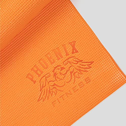 Phoenix Fitness RY1098 Yoga Mat Non-Slip Exercise Mat for Women & Men's Home Fitness, Mat for Yoga & Pilates, 183cm x 61cm x 4mm Thickness, Orange