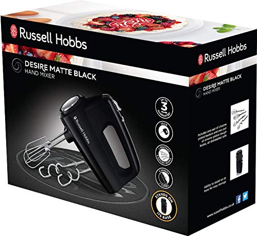 Russell Hobbs 24672 Desire Hand Mixer, Electric Hand Whisk and Dough Mixer Attachments, Matte Black, 350 W