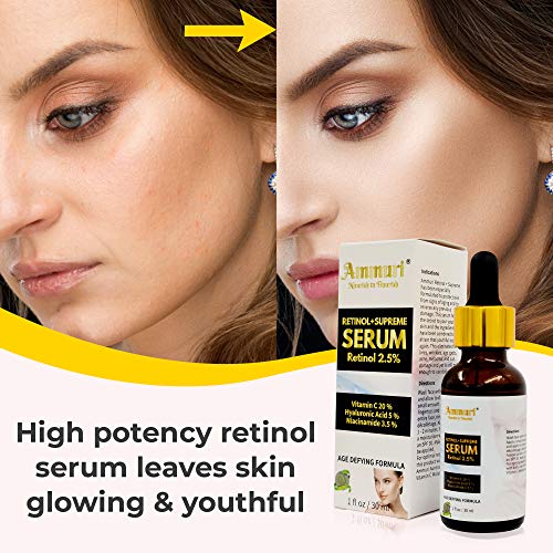 Retinol + Supreme Serum 2.5% Vitamin C 20% with Hyaluronic Acid & Vitamin E, Face Serum, for Wrinkles, 5% Niacinamide 3.5% Anti-Aging Skin Repair, Supercharged Face Serum