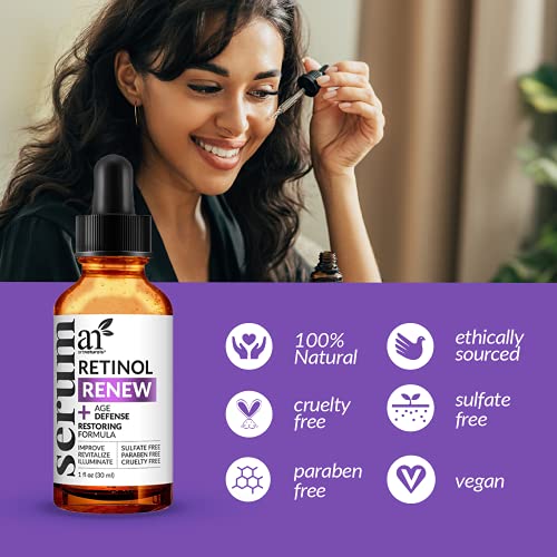 ArtNaturals Retinol Serum with Vitamin-C and Hyaluronic-Acid - (1 Fl Oz / 30ml) - 2.5% Retinol with Vitamin C & Hyaluronic Acid - Anti Wrinkle, Anti Aging for Face & Sensitive Skin - Night Therapy