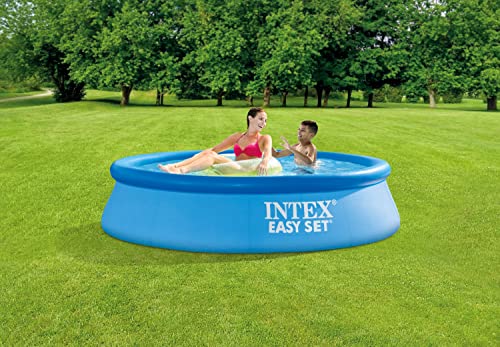 Intex 28106EH 8 ft X 24 Inch Easy Set Inflatable Puncture Resistant Circular Above Ground Portable Outdoor Family Swimming Pool, Blue