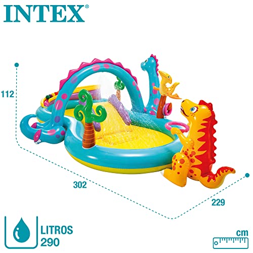 Intex Dinoland Play Center Inflatable Water Play Center, Assorted Model (with and without volcano), Multicoloured, 333x229x112 cm, 280 Litres