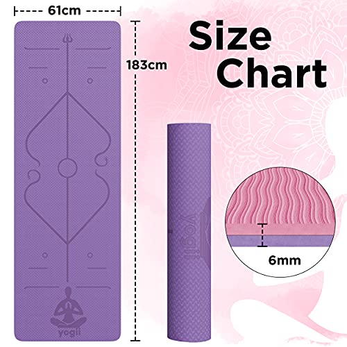 Yogii Yoga Mat - Premium TPE Pilates Mats - Eco Friendly Non Slip Yoga Mat Thick - Yoga Mat for Exercise at Home - Workout Mat. Thick Yoga Mats for Women and Men - 183 x 61 x 0.6cm