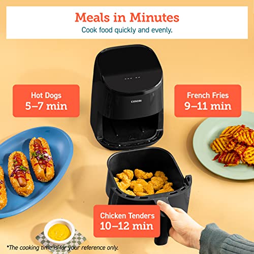 COSORI Small Air Fryer Oven 2L, 4-in-1 Mini Air Fryer, Energy-saving, Reheat, Space-saving & Low-noise, Nonstick and Dishwasher Safe Basket, 97% less oil, Sticker with 6 Reference Guides, Black