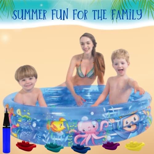 Paddling Pool for Kids - 3 Ring Inflatable Swimming Pool for Kids with 5x Bath Toys and Pump - Small Paddling Pool for Toddlers, Baby Paddling Pool for Garden and Outdoor, Inflatable Ball Pit