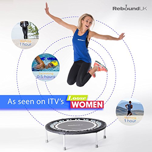 Voted Best Pro Rebounder Trampoline at Home, Gym & Physio Clinics | Robust & Very Low Impact | | 40’’ Mini Exercise Trampoline for Adults Includes Handle Bar, DVDs Online Workouts & Resistance Bands