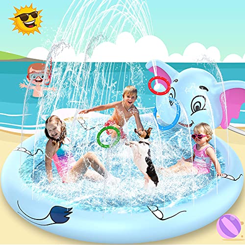 AOLUXLM Toddler toys - Indoor Outdoor 3 in 1 Paddling Pool Game Pool for Kids, Inflatable Splash Pad with Ring Toss, Sprinkler Wading Pool for 4 5 6 7 8+ Year Olds, Water Toys for Garden Yard Beach