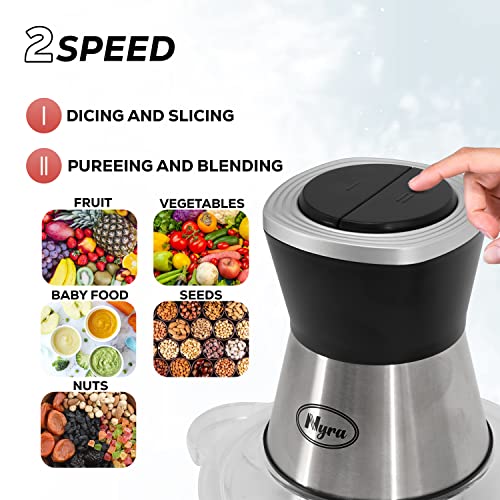 NYRA Mini 2 Speed Multi Chopper 350W Electric Food Chopper with 2L Glass Bowl Stainless Steel 4 Cut Blades ideal for Meat Mincer, Vegetable, fruits Masher Grinder