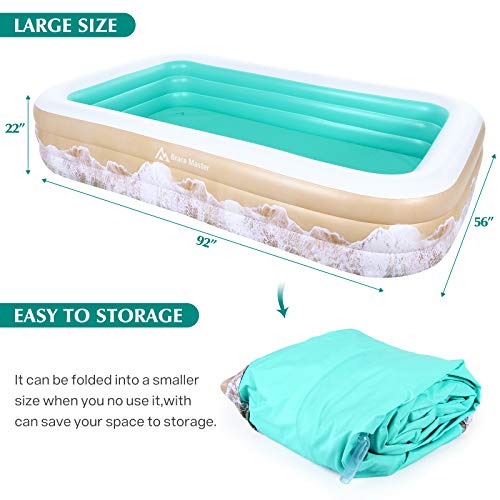 Brace Master Inflatable Swimming Pool, 241cm x 142cm x 56cm, Blow Up Pool, Family Kiddie Pools, Full-Sized Inflatable Pool for Toddlers, Kids, Adults, Outdoor, Garden, Backyard, Green