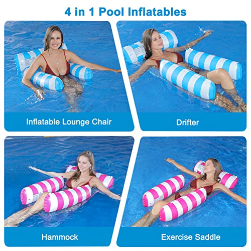 Inflatable Swimming Pool Floats Hammock - 4 in 1 Water Hammock (Saddle, Lounge Chair, Hammock, Drifter) Pool Inflatables for Adults Kids Pool Float Hammock Relaxing Lounger Floating Chair Bed