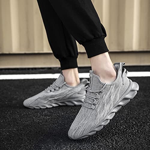 CAIQDM Mens Trainers Running Shoes Leisure Sneakers Mesh Walking Gym Tennis Shoes Lightweight Breathable Sports Outdoor Fitness Jogging Grey 9 UK