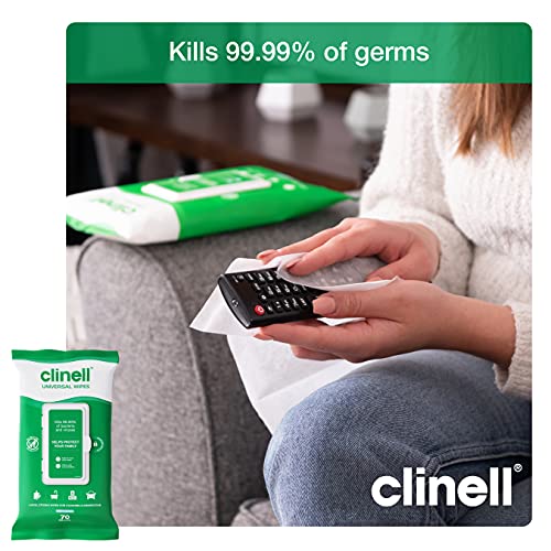 Clinell Universal Cleaning and Disinfecting Wipes for Home (CW70R4) - 4 Packs of 70 Antimicrobial Wipes with Moisture Lock Lid - Kills 99.99% of Germs, Effective from 10 Seconds