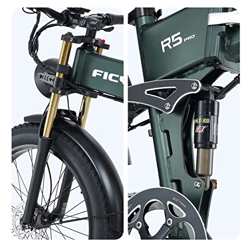 Ficyacto Electric Bike,48V16AH Battey, 26 * 4.0 Fat Tire Electric Bike, Shimano 8-Speed Mountain Ebike for Men (Green)