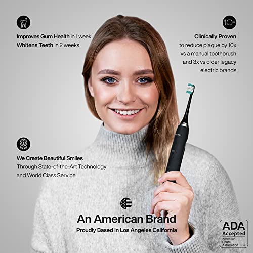 Aquasonic Black Series Ultra Whitening Toothbrush ADA Accepted Electric Toothbrush - 8 Brush Heads & Travel Case - Wireless Charging - 4 Modes w Smart Timer - Sonic Electric