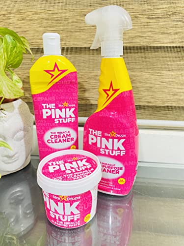 PKGE 850g Pink Stuff Cleaning Paste Non-Toxic with 750ml The Pink Stuff Spray & 500ml Pink Stuff Cream Cleaner Miracle Multipurpose Household Bathroom Cleaner Spray- Includes 1x Cleaning Sponge