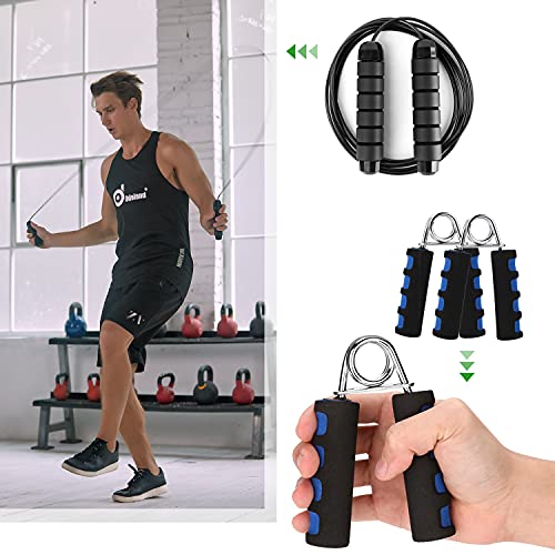 Odoland 6 in 1 Ab Wheel Roller Set Include 2 Pushup Handles, 2 Gliding Discs, 2 Grips, Jump Rope and Knee Mat - Abdominal Exercise Kit Core Abs Trainer For Lose Weight Fitness Work Out at Home, Gym