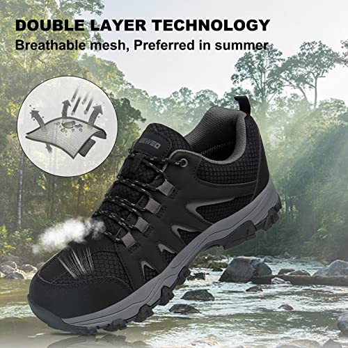 Geweo Hiking Shoes Men Women Waterproof Walking Shoes Non-Slip Breathable Men's Trekking & Hiking Footwear for Trekking, Hiking, Walking, Outdoor Sports, Training Shoes Unisex Black 6UK(39EU)