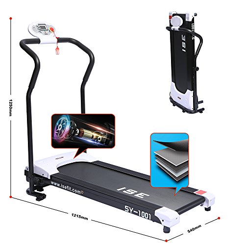 ISE Folding Electric Treadmill, Motorized 10 km/h, DC 750W Motor, Silent, Driving System, Ideal for Home/Office, SY-1001