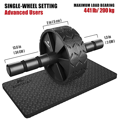 Amonax Convertible Ab Wheel Roller with Large Knee Mat for Core Abs Rollout Exercise. Double Wheel Set with Dual Fitness Strength Training Modes at Gym or Home