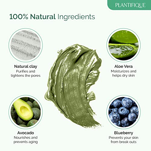 Korean Skin Care Detox Face Mask Beauty with Avocado & Superfoods - Clay Mask Dermatologist Tested, Hydrating Mud Mask for Face and Body - Vegan Face Masks Skincare by Plantifique - 3.4 Oz/100ml