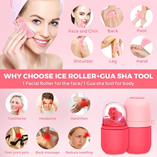 Ice Face Roller with Gua Sha Tool for Face,Ice Cube Tray for Face Ice Roller and Eyes Skincare Facial Beauty Ice Roller Skin Care Tools for Brighten Lubricate Shrink Pores Remove Fine Lines