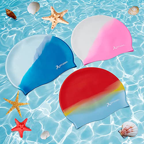 Kids Swimming Cap for Boys and Girls - Silicone Swim Caps for Age 5-12 Child Youth Teen - Swimming Hats Comfortable Fit for Long Hair