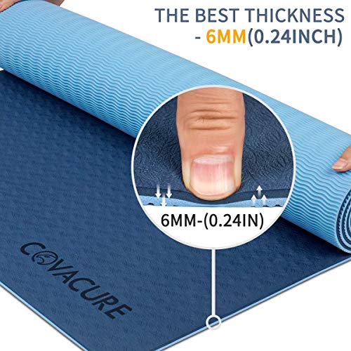 COVACURE Yoga Mat, 6mm TPE Eco-Friendly Exercise Mat Non Slip Yoga Mats for Women with Carrying Strap for Home Gym Workout, Yoga, Pilates