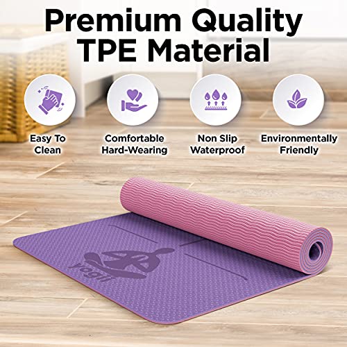 Yogii Yoga Mat - Premium TPE Pilates Mats - Eco Friendly Non Slip Yoga Mat Thick - Yoga Mat for Exercise at Home - Workout Mat. Thick Yoga Mats for Women and Men - 183 x 61 x 0.6cm