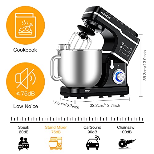 Stand Mixer Food 7L Acekool MC1 10 Speeds 1400W Tilt-Head Cake Electric Kitchen Multi-Functional with Dough Hook Mixing Whip and Beater (Black)