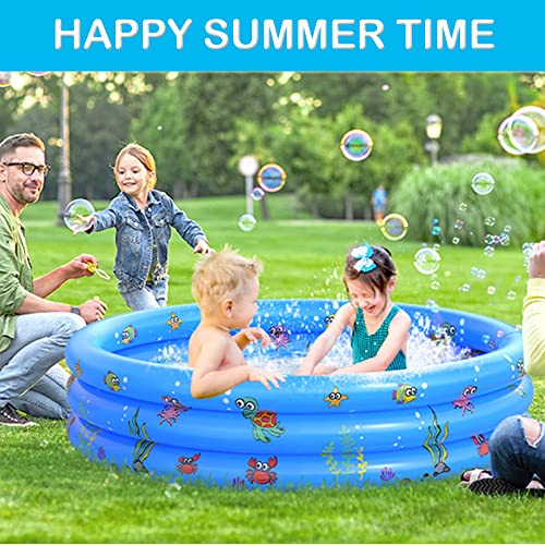 Paddling Pools for Kids, 51in Inflatable Baby Swimming Pool, 3 Ring Paddling Pool with Inflatable Safety Bubble Floor, Small Paddling Swimming Pools for Toddlers Gardens Backyard, Blue/130cm