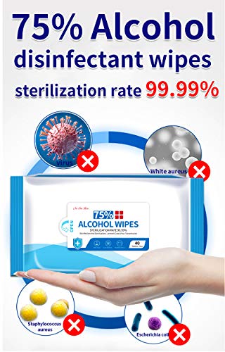 Alcohol Wipes Hands Cleaning Wipes Wet Wipes Disinfection Protection Large Size Alcohol Wipes for Travel, Office, School and All Daily Household 40 Wipes/Bag (1 Bag)