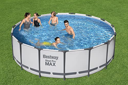 Bestway Steel Pro MAX Frame Pool Complete Set with Filter Pump Diameter 457 x 122 cm, Light Grey, Round