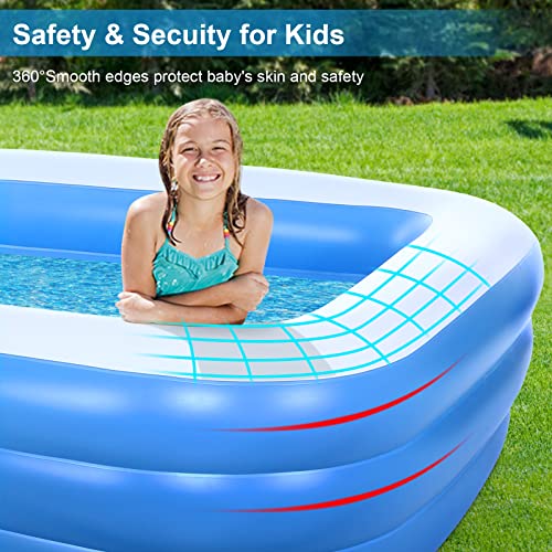 Duerer Inflatable Swimming Pools, 305cm x 182cm x 56cm Inflatable Pools, Full-Sized Family Blow up Pool for Kids Toddlers Adults, Lounge Inflatable Pool for Backyard Garden Outdoor, Easy Set