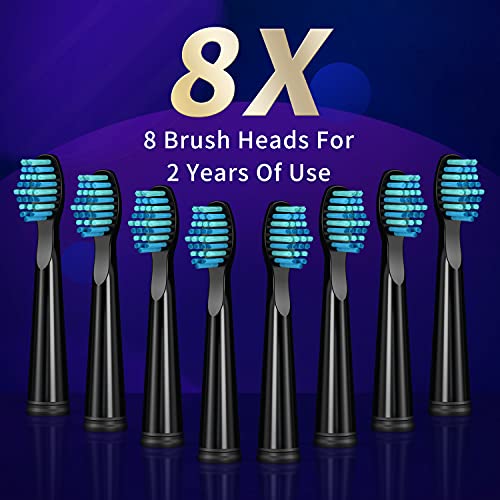 Sonic Electric Toothbrush, Rechargeable Power Toothbrush with 8 Duponts Brush Heads, Sonic Toothbrushes 40000Vpm with 2 Minute Smart Timer, 5 Modes with Teeth Whitening, Gift for Family, Black