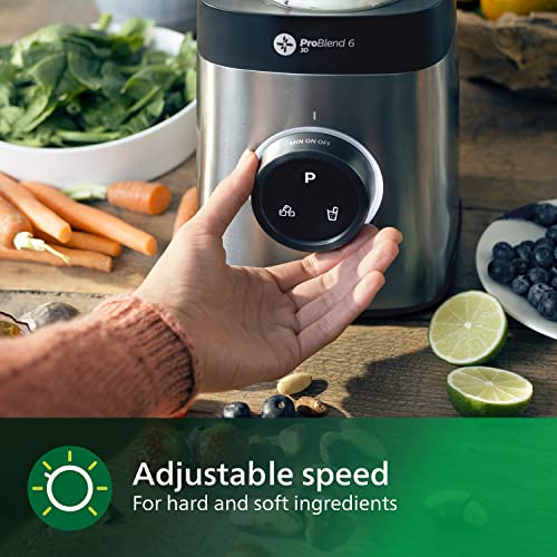 Philips Domestic Appliances Avance Collection High-Speed Blender, 1400W, ProBlend 6 3D Technology, 2L Glass Jar, 2 Extra Tumbler Jars, HR3655/01