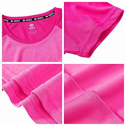 MoFiz Women's Workout Running T-Shirt Activewear Yoga Gym Breathable Soft Short Sleeve Tops Sports Tee Rose red Size L