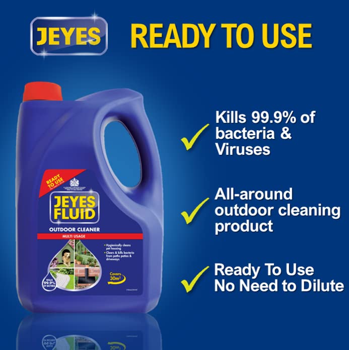 Jeyes Fluid Ready-To-Use Outdoor Cleaner and Disinfectant for Paths, Patios, Driveways and Pet Housing, Blue, 4 Litre