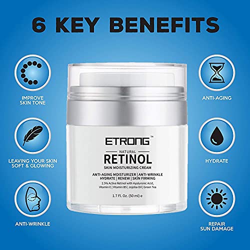 Retinol Moisturizer Cream,ETRONG Anti-aging Wrinkle Night/Day Cream for Face and Eye with 2.5% Retinol,Hyaluronic,Vitamin E and Jojoba Oil (50 ml)