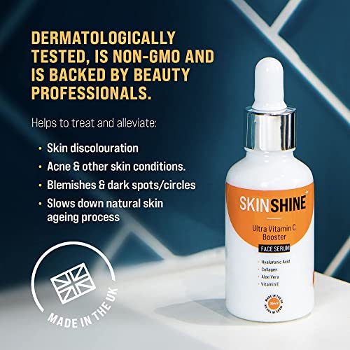 SKINSHINE 𝗪𝗜𝗡𝗡𝗘𝗥 𝟮𝟬𝟮1* - NEW Ultra Vitamin C Booster Face Serum with Hyaluronic Acid & Collagen - UK Made - Remove Acne Scars, Wrinkles, Blemishes & Signs of Ageing - For Women & Men