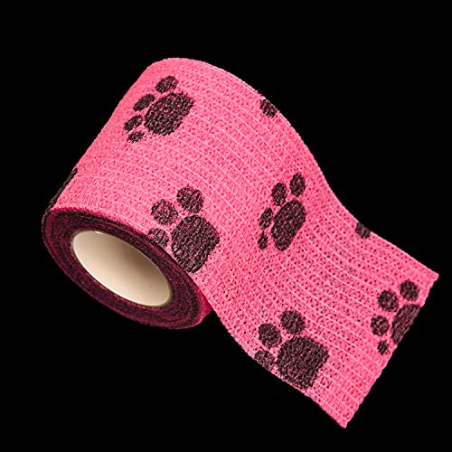 NAUZE 4 Rolls Pet Vet Wrap Pet Vet Bandage Self Adherent Bandage Dog Paw Pattern Bandage