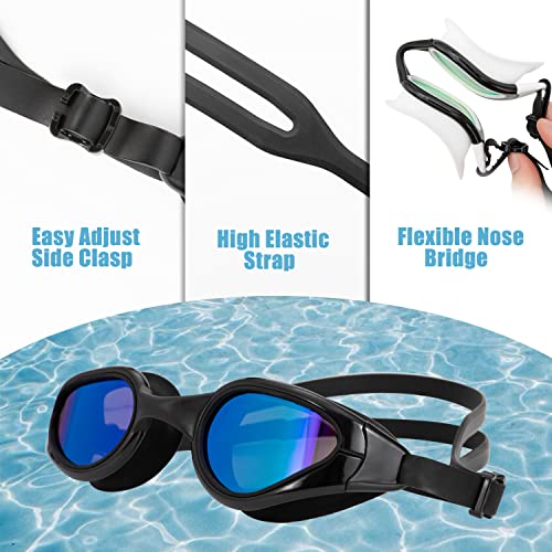 BeiHeng Swimming Goggle Set - Include Leak Free Anti Fog Swimming Goggle, High Elastic Large Silicone Swimming Cap, Soft Ear Plug and Nose Clip - 4 in 1 Swim Set for Teenagers and Adults