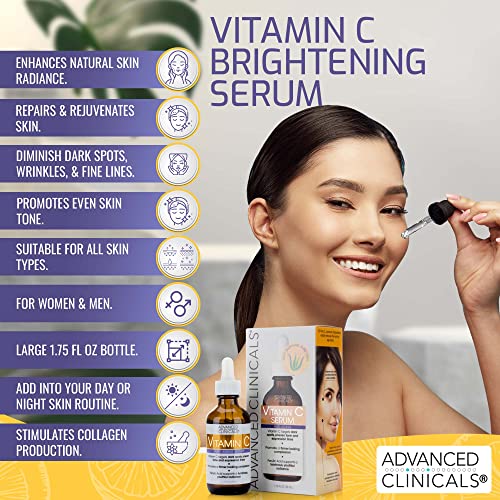 Advanced Clinicals Advanced Clinicals Vitamin C Anti-Aging Serum For Dark Spots, Uneven Skin Tone, Crows Feet And Expression Lines. 1.75 Fl Oz.