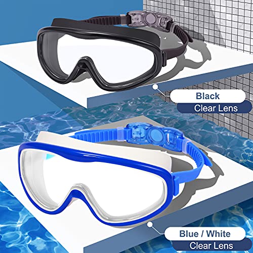 EasYoung Adult Swim Goggles, Pack of 2 No Leaking Swimming Goggles Anti-Fog UV Protection, Wide Vision Swim Glasses with Nose Clips Ear Plugs for Men Women Youth, Over 15