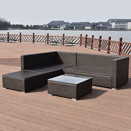 4 PCS Outdoor Patio Rattan Wicker Furniture Set Cushioned Yard Garden Coffee Table Loveseat