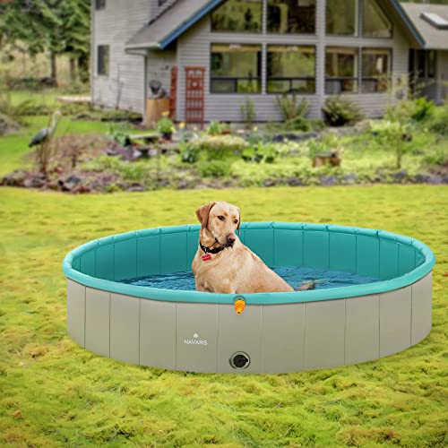 Navaris Dog Pool with Sprinkler - 160 cm Paddling Pool for Dogs - Extra Large XL Pet Swimming Pool to Fill with Water in Hot Weather - Includes Cover