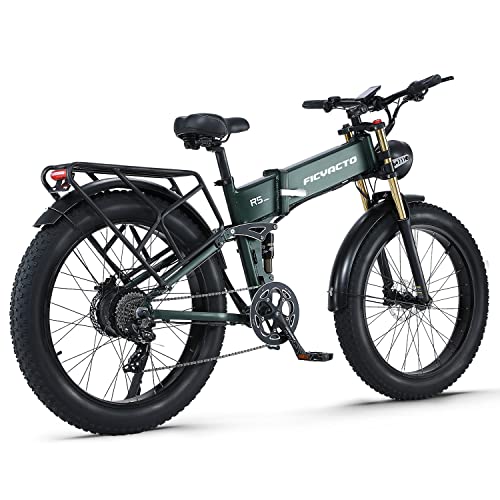 Ficyacto Electric Bike,48V16AH Battey, 26 * 4.0 Fat Tire Electric Bike, Shimano 8-Speed Mountain Ebike for Men (Green)