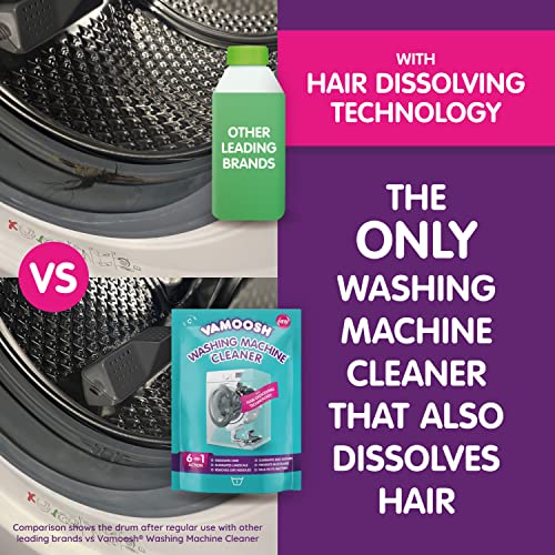 Vamoosh 6-in-1 Washing Machine Cleaner, Dissolves Hair, Eliminates Bad Odours, Removes Limescale, Deep Clean, Leaves Smelling Fresh, Antibacterial, Descales, 2 Sachet, 2 Washes