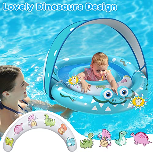 URMYWO Baby Swimming Float with SPF50+ Sun Protection Canopy Toddler Floaties Newborn Learning Swimming Adjustable Seat Pool Float for 3-36 Months Blue