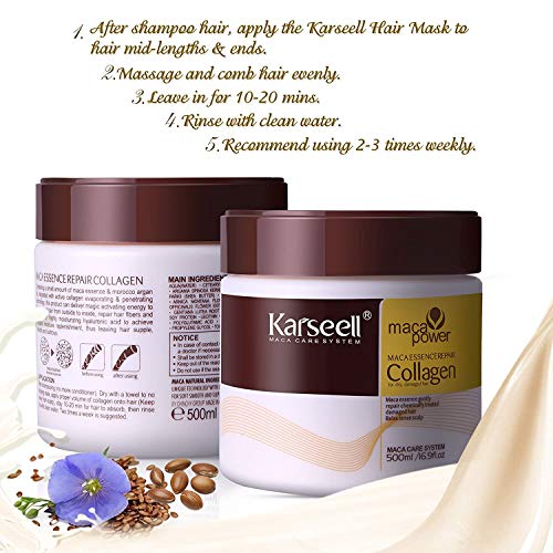 Karseell Hair Mask Collagen Treatment Natural Argan Oil Coconut conditioner for Dry Damaged Hair 16.9 oz 500ml