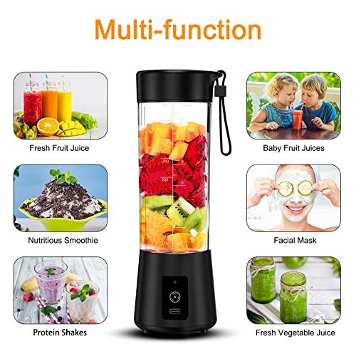 Portable Blender,POYET Blender Smoothie Maker,Mini Blenders for Smoothies and Shakes,400ML Fresh Juice Blender Bottle, 4000mAh Personal Blender USB Rechargeable for Travel Kitchen (Black)